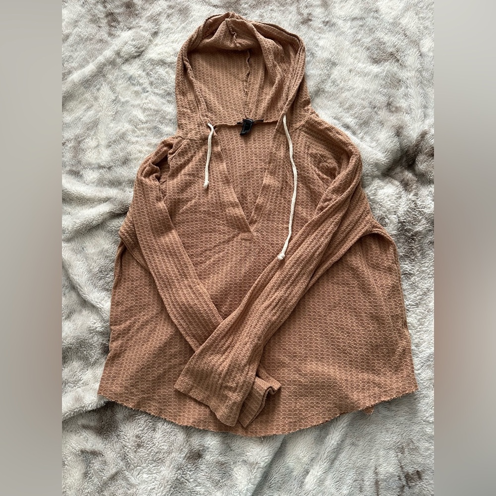 Forever 21 Brown Ribbed Long Sleeve Hoodie